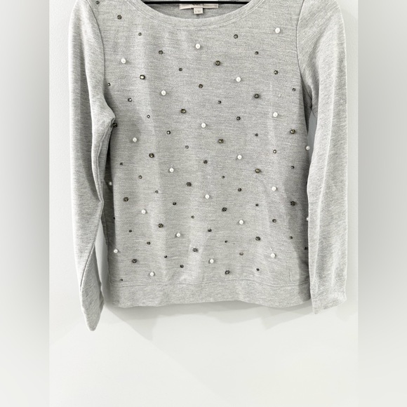 Loft Jewel & Pearl Embellished Sweatshirt Gray Size Small - Picture 4 of 6